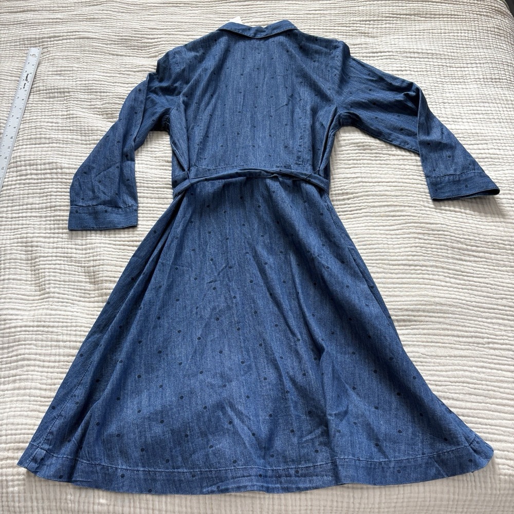 Talbots Denim Polka Dot Belted shirt dress Chambray button front midi blue‎ 10 P - Picture 7 of 10